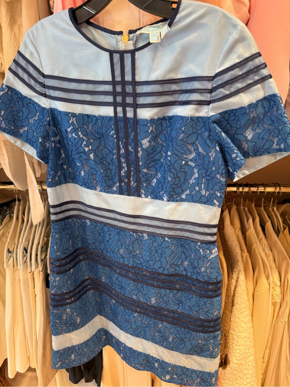 Draper James Blue Lace & Navy Trim Mini Dress